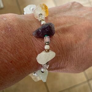 Raw Crystal glass cube beaded stretch bracelet